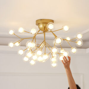 Alternative view of 27 LIGHTS BALL FIREFLY GOLD CHANDELIER AMBER GLASS LED CEILING LIGHT HANGING LAMP - WARM WHITE