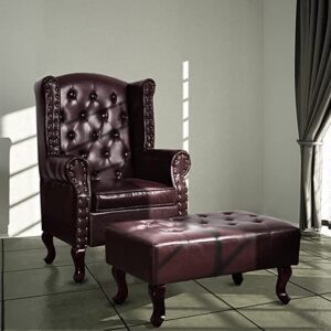 A to Z Furniture Leatherette ufted Wing Chair for Living Room Bedroom High Back Arm Chair Cushioned Lounge Chair Single Seater Sofa |Luxury Rest Chair Arm Chair with Footrest Stool (Dark Brown)