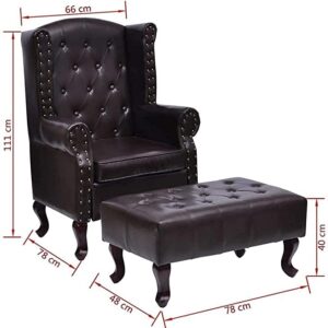 Alternative view of A to Z Furniture Leatherette ufted Wing Chair for Living Room Bedroom High Back Arm Chair Cushioned Lounge Chair Single Seater Sofa |Luxury Rest Chair Arm Chair with Footrest Stool (Dark Brown)
