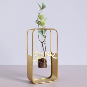 Alternative view of Bonhomie Gold Solid Rectangular Metal Glass Test Tube Flower Vase for Home Decor | Center Table Decorative Item for Living Room, Dining Table, Office, Bedroom | Pack of 1 (Without Flower)