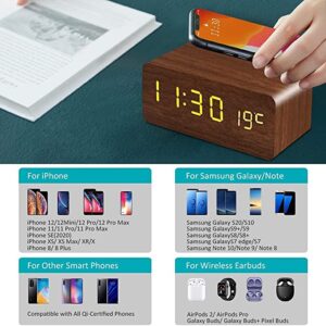 Alternative view of Bluebell Wooden Digital Smart Alarm Clock with Wireless Charging, 3 Alarms, LED Display, Temperature, Sound Control and Snooze, Digital Table Clock for Home, Office, Desk, Students(Brown)