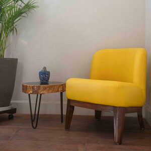 Alternative view of Timberly Upholstered Printed Single Seater Sofa Chair with Matching Cushion, Rest Chair for Living Room, Bedroom, Hall, Lounge and Balcony, Teak Wood, Fabric (Yellow)