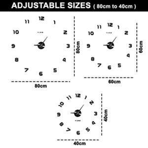 Alternative view of Kurtzy Sticker Wall Clock-Plastic EVA Foam DIY Creative Abstract 3D Frameless Analogue with Acrylic Mirror and Adhesive Stickers for Living Room,Bed Room,Wall Decor-Adjustable Size(40cm to 80cm)-Black