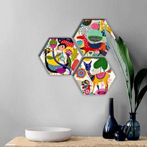 Alternative view of SAF Set of 3 Hexagon Kid's Room Decor Modern Art 6MM MDF UV Textured Home Decorative Gift Item 21 inch x 21 inch Abstract Painting SANFHX17