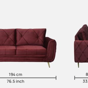 Alternative view of Atlantis 3 Seater Velvet Sofa in Wine Red Colour