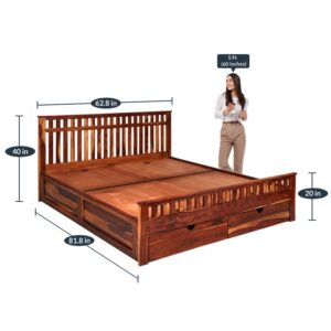 Alternative view of Beatrice Queen Size Bed with Drawer Storage in Honey Finish
