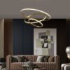 3 RING GOLD BODY MODERN DOUBLE LED CHANDELIER FOR DINING LIVING ROOM OFFICE HANGING SUSPENSION FANCY LAMP - WARM WHITE - Image 2