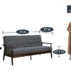 Jazmin 3 seater Sofa in Dark Grey Colour with Brown Oak Finish - Image 2