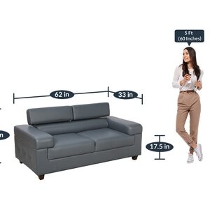 Alternative view of Jefren 2 Seater Leatherette Sofa With Adjustable Headrest In Grey Colour