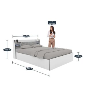 Alternative view of Marbito Queen Size Bed With Box & Headboard Storage in White Colour