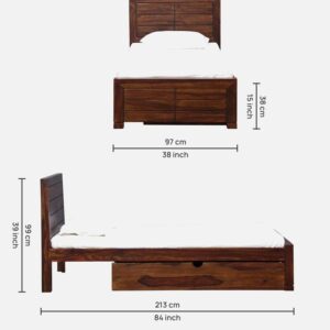 Alternative view of Segur Solid Wood Single Bed With Drawer Storage In Provincial Teak Finish