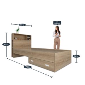Alternative view of Soltera Single Bed With Headboard Storage & Drawer in Oak Finish