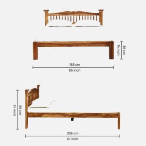Alternative view of Uttara Solid Wood Queen Size Bed In Rustic Teak Finish