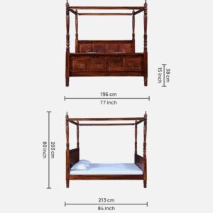 Alternative view of Vayaka Solid Wood King Size Poster Bed In Honey Oak Finish
